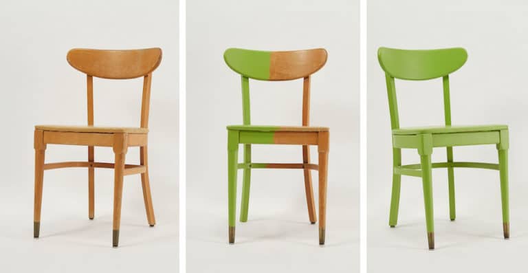 three stages of painting a chair